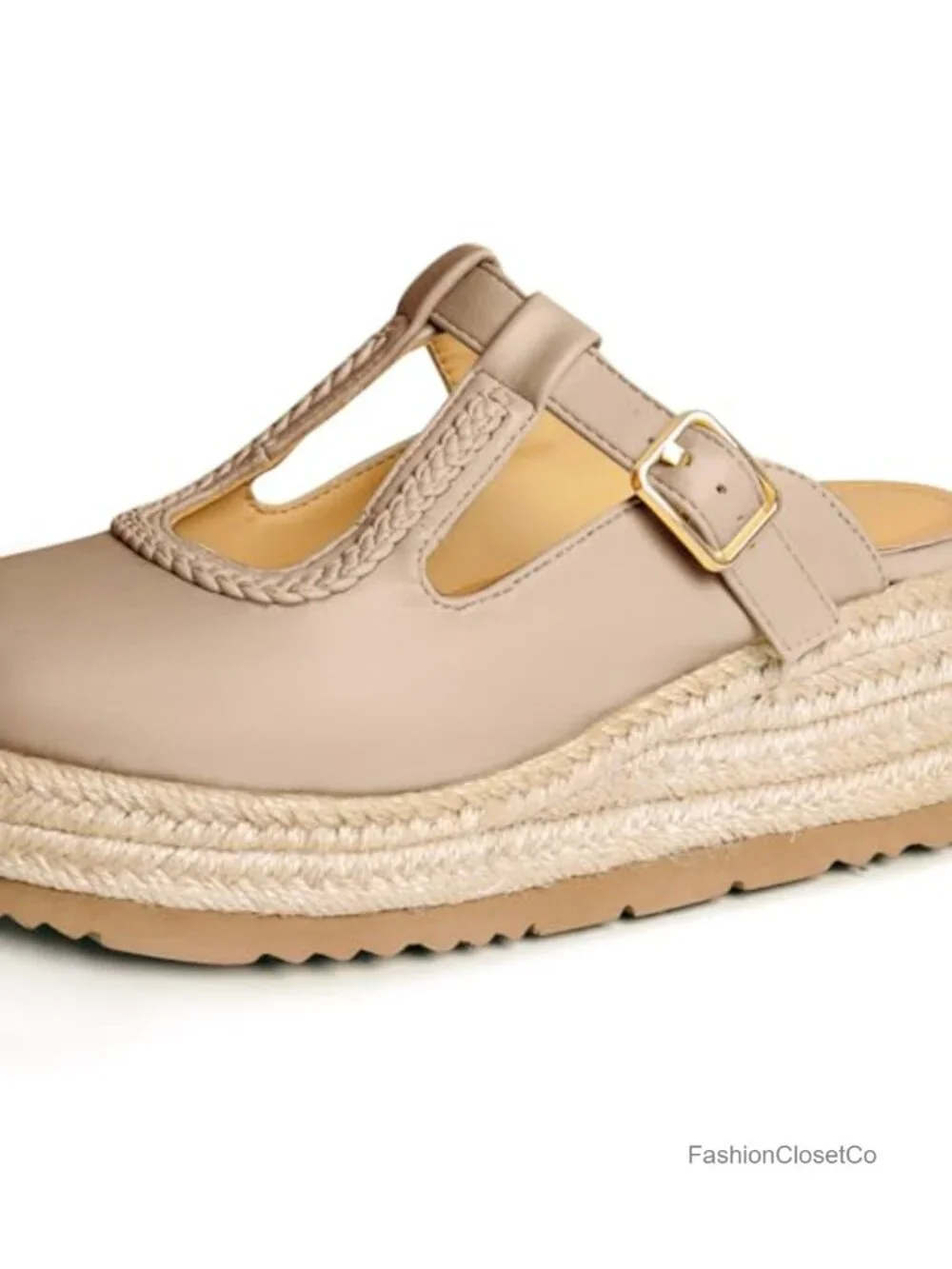 Platform Espadrilles Wedge Sandals Round Closed Toe Mary Jane Dress Shoes Slip